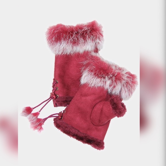 Pink Black Gray Brown Furry Fingerless GLOVES - Picture 11 of 16